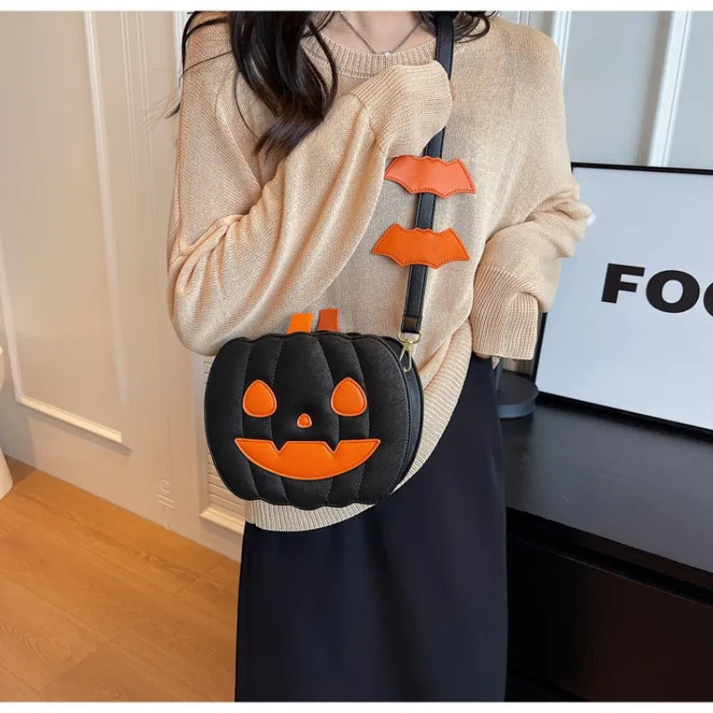Chic Halloween Pumpkin Purse – Designer-Inspired Fall Shoulder Bag with Modern Contrast Stitching