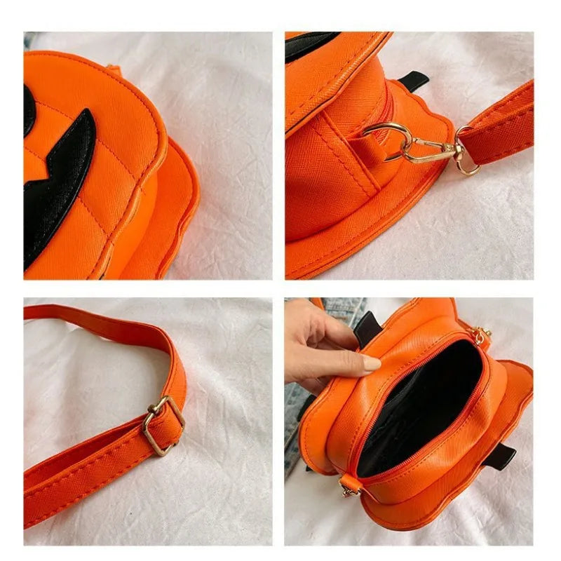 Chic Halloween Pumpkin Purse – Designer-Inspired Fall Shoulder Bag with Modern Contrast Stitching