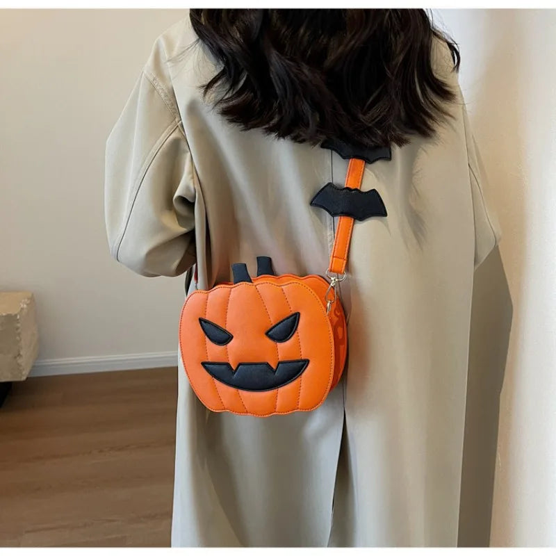 Chic Halloween Pumpkin Purse – Designer-Inspired Fall Shoulder Bag with Modern Contrast Stitching