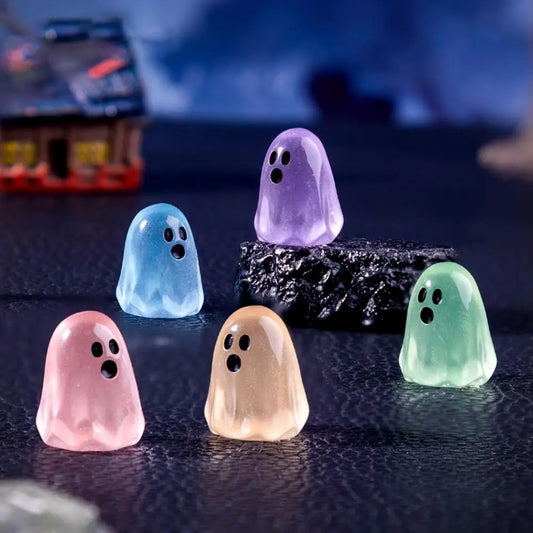 Spooky Ghost Ornament Glowing Ghost Decoration Halloween Ghost Figurine Set Mini Resin Statues for Desktop Decoration