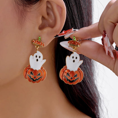 Halloween Dangle Earrings for Women Cartoon Pumpkin Ghost Spider Drop Oil Earring Party Statement Jewelry Accessory
