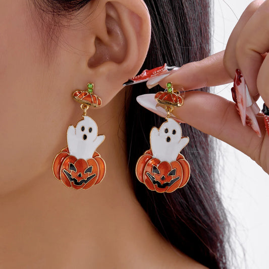 Halloween Dangle Earrings for Women Cartoon Pumpkin Ghost Spider Drop Oil Earring Party Statement Jewelry Accessory
