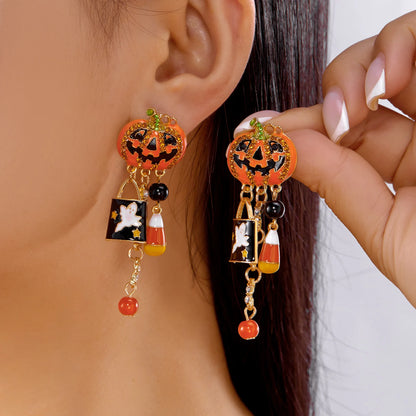 Halloween Dangle Earrings for Women Cartoon Pumpkin Ghost Spider Drop Oil Earring Party Statement Jewelry Accessory