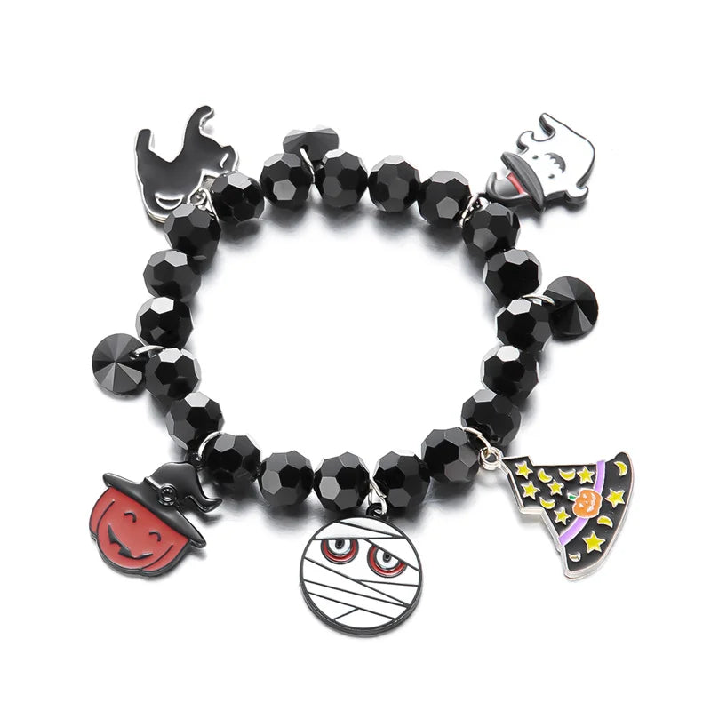 Halloween Funny Pumpkin Ghost Bracelet For Women Black Bat Spider Web Hat Metal Chain Bangles Hip Hop Punk Festival Jewelry Gift