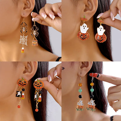 Halloween Dangle Earrings for Women Cartoon Pumpkin Ghost Spider Drop Oil Earring Party Statement Jewelry Accessory